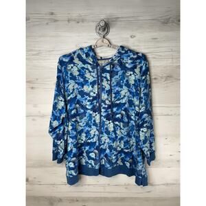 LOGO Lounge Hoodie Womens 5X Blue Floral Camo Zip Up‎ Lightweight Plus Size